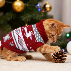 GOYOSWA cat christmas sweater snowflake knit close-up, soft acrylic fabric