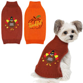 GOYOSWA dog Thanksgiving sweater in brown with turkey pattern for festive holiday photos
