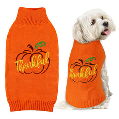 GOYOSWA dog Thanksgiving sweater orange pumpkin pattern; cozy warmth for festive photos
