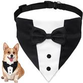 GOYOSWA dog tuxedo bandana with bow tie for weddings and celebrations.