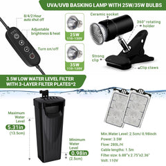GOZILLA turtle tank kit lamp delivers adjustable UVB basking for daily warmth.