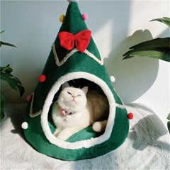 GPPSUNGD Christmas Tree Cat Bed front view shows festive coziness for indoor pets
