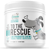Gracie To The Rescue probiotic chews bottle supports digestion with 4B CFU per serving.