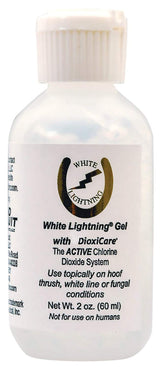 Grand Circuit White Lightning Gel bottle ready for hoof care and fungal treatment