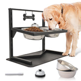 Grand Line elevated dog bowls on a 7-height adjustable stand for ergonomic feeding.