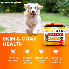 Grateful Pawz dog skin relief photo captures calmer skin and fewer hot spots.