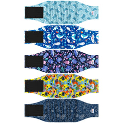 Grecle 5-pack dog diapers with varied patterns provide comfortable wear for male dogs during training.