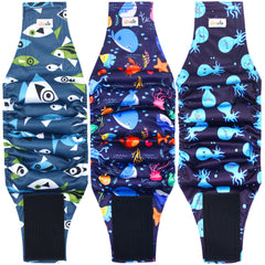 Grecle reusable dog diapers 3-pack Seafloor color supports daily wear and training