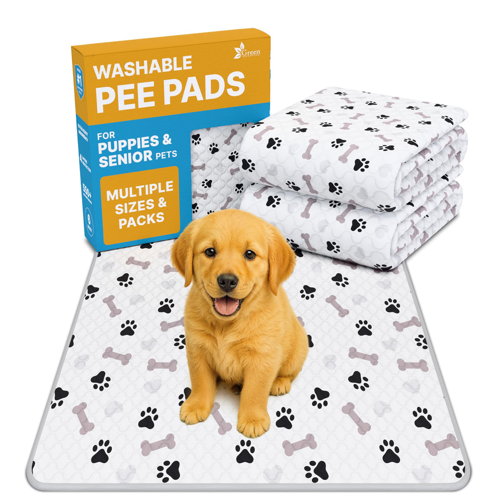 Green Lifestyle washable dog pad with waterproof backing protects floors during potty training.
