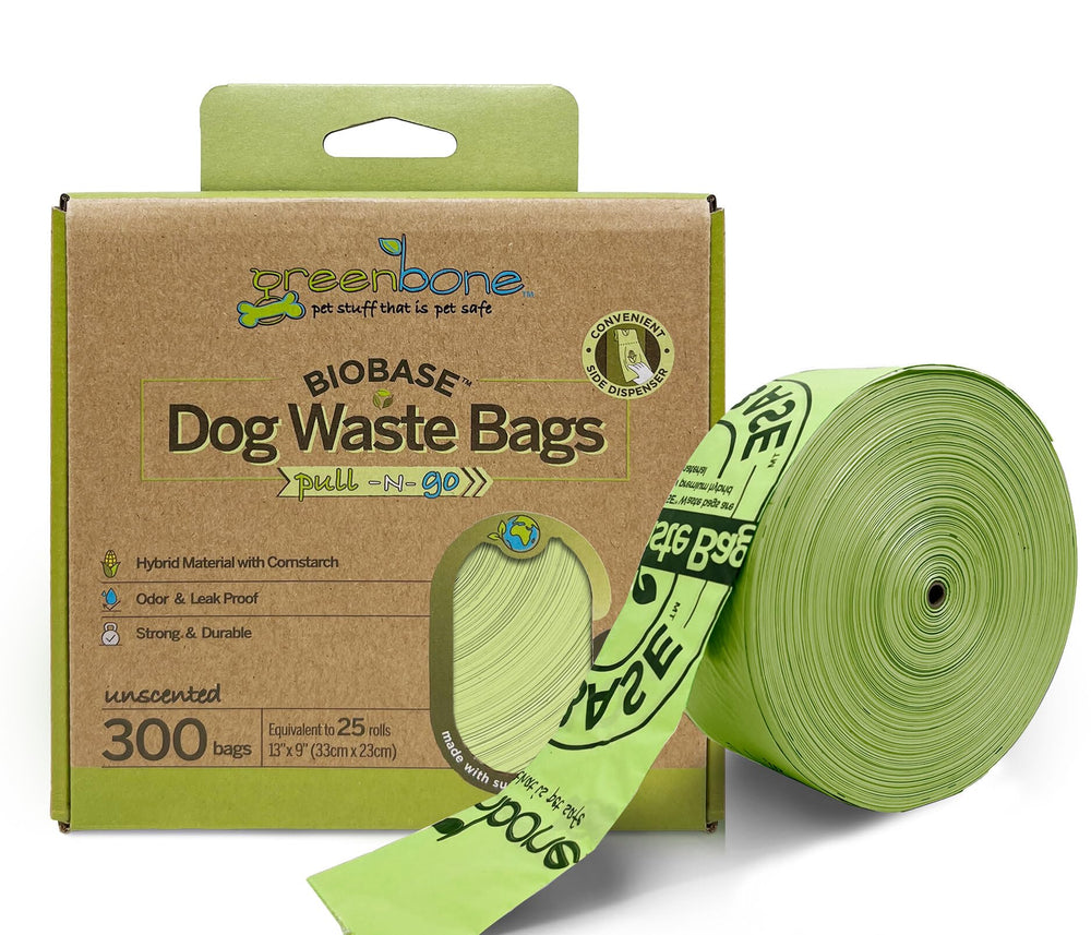 Greenbone BioBase pull-and-go poop bags roll unscented for quick yard cleanup.