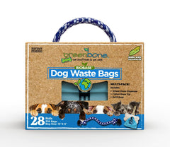 Greenbone BioBase wheat straw dispenser on a leash for easy bag access.