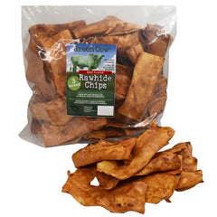 Greencow Rawhide Chips Beef Flavor Bag promotes long-lasting chewing for dogs.
