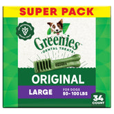 Greenies adult dental chews for 50 to 100 lb dogs support daily oral care and fresh breath.