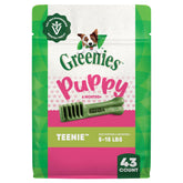 Greenies Dental Puppy Treats Teenie Pack front view supports oral care and fresh breath.
