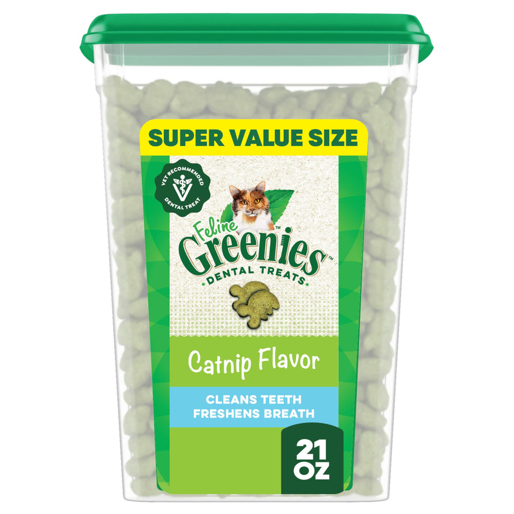 Greenies feline dental treats packaging shows a convenient daily routine starter