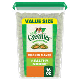 Greenies Feline Smartbites chicken-treat in tub supports digestion and weight-friendly snacking.