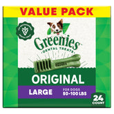 Greenies Original Large Dental Dog Treats bag exterior showcases a trusted large-breed chew.