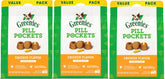 Greenies Pill Pockets chicken packaging shows a 3-pack for easy medicating