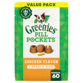 Greenies Pill Pockets large chicken bag closeup for easy medication prep.