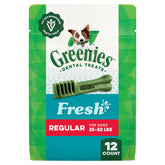 Greenies regular-size dental treats pack front for daily dental care