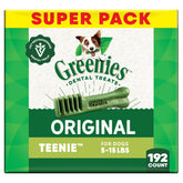 Greenies Teenie Original packfront shows 54 oz, 192-count value for small dogs.