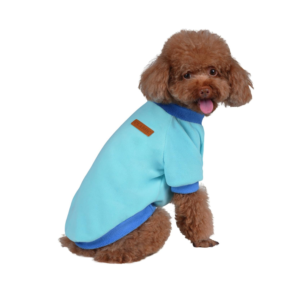 GreenJoy Classic Fleece Dog Sweater front view shows cozy stretch for small pets