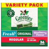 Greenies Original dental dog treats packaging front view highlighting daily oral care.