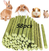 GREMBEB rabbit toy packaging showcasing 58-piece Timothy hay set for small pet enrichment.