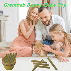 GREMBEB Timothy hay stick close-up shows natural texture, encouraging chewing and dental wear.
