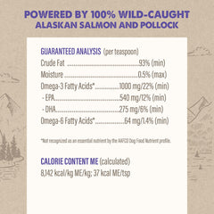 Grizzly Pet Products Omega Health wild-salmon ingredients image emphasizes DHA and EPA.