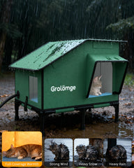 Grolomge large outdoor cat house thermostat pad ensures safe warmth for chilly nights