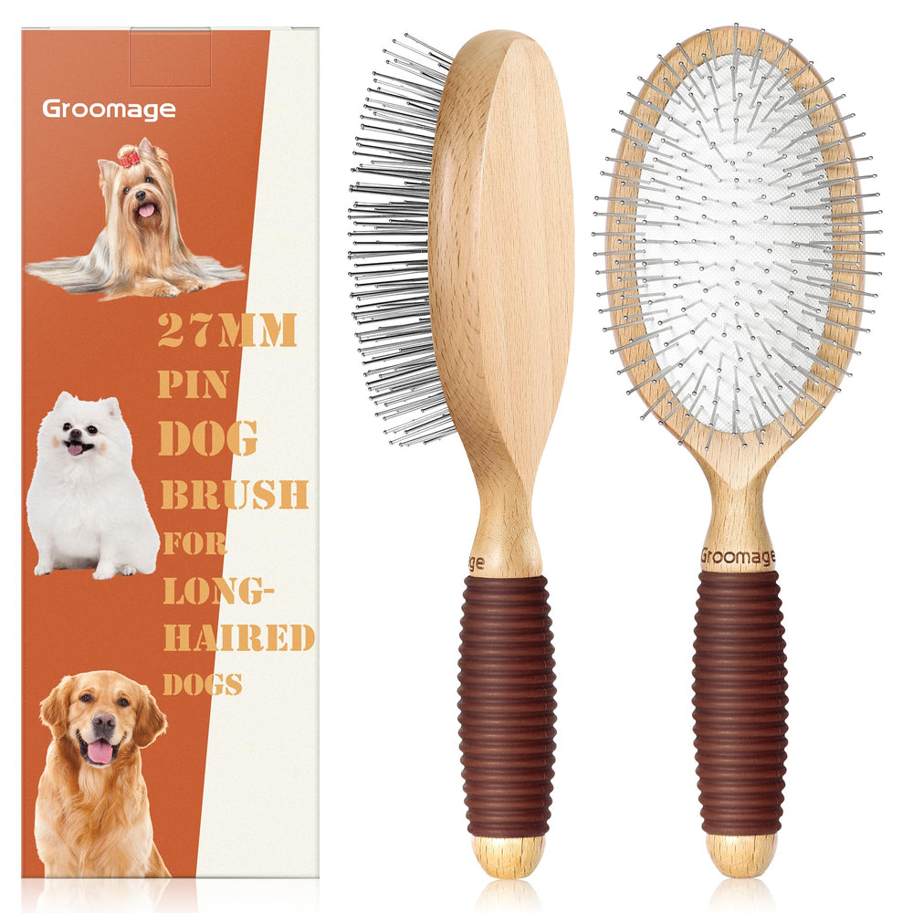 GROOMAGE dog brush 27mm pins for deep grooming and loose hair removal.