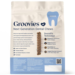 Groovies senior dog chew close-up highlights easy-to-chew design for aging pets.