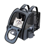 Groxkox Bubble Cat Backpack Carrier extension view offers roomy space for relaxed travel with a cat.