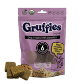 Gruffies Organic Peanut Butter Dog Treats pack 6oz showing packaging with organic ingredients for daily rewards.