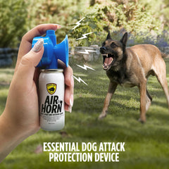 Guard Dog Security air horn for dogs used during training to encourage calm behavior.