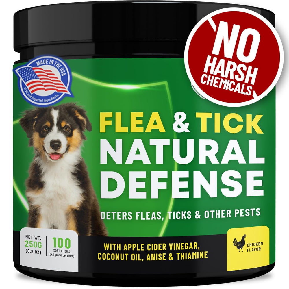 Guardian's Choice Flea Pills bottle showing chicken flavor for easy at-home flea care.
