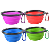 Guardians collapsible bowls pack shown for travel with a carabiner clip for hiking.
