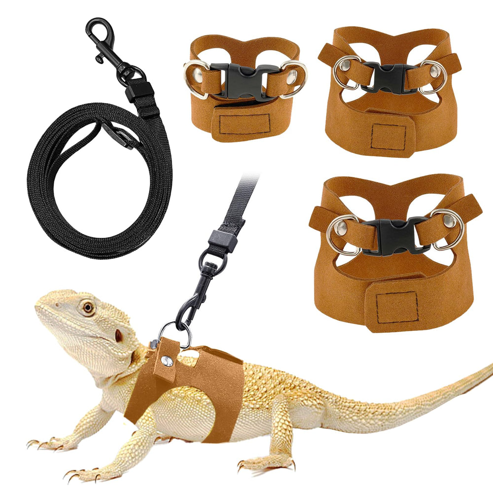 GUNEDD Bearded Dragon leash-harness set brown 2m for safe outdoor walks.