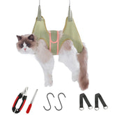 Guzekier cat hammock harness setup shows a secure grooming station for comfortable trimming.
