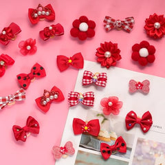 Gvhntk dog bow red pearl flower adds elegant detail with secure grip.