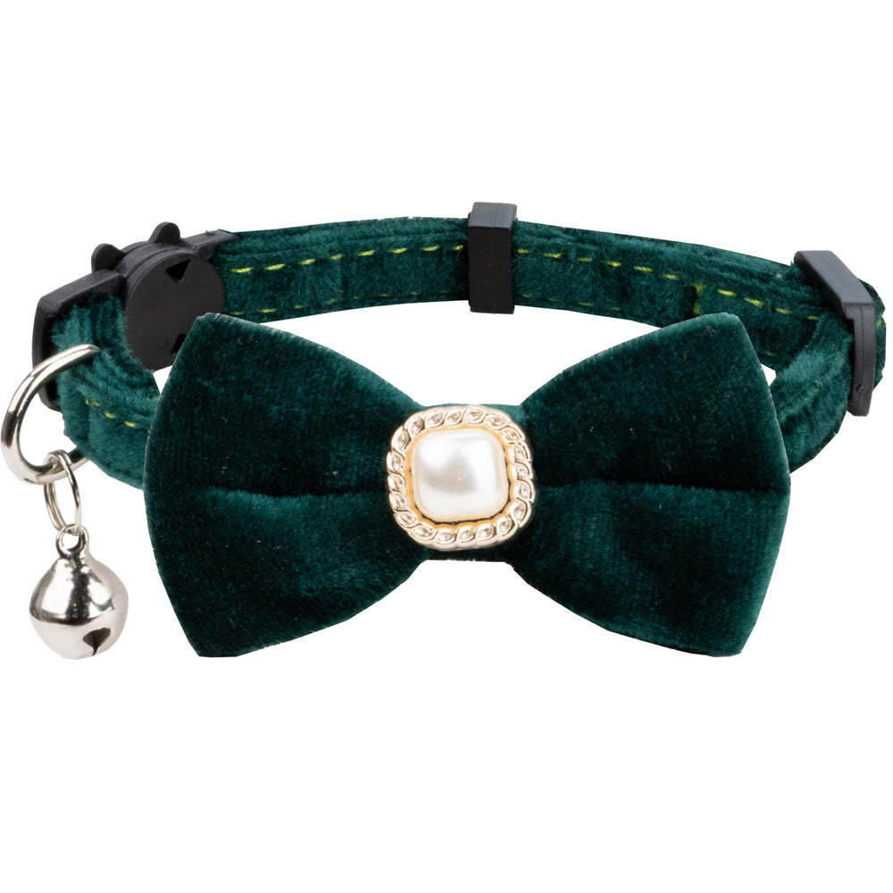 Gyapet Cat Collar green bow image highlights stylish detachable pearl bow for events.