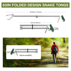 GYORGKSHI snake tongs stainless steel body with rubber grip for secure handling.