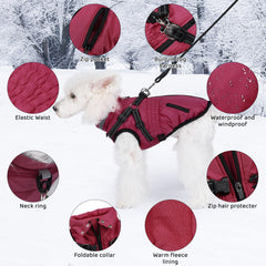 Gyuzh dog coat with harness padded inside provides cozy warmth on cold days.