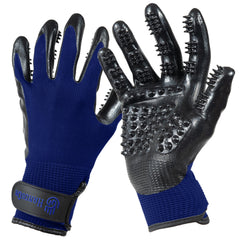 H HANDSON pet grooming gloves blue small close-up bristles for gentle fur removal.