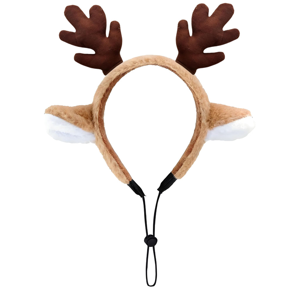 Haakong dog-reindeer-antlers-headband side view with plush faux fur for comfortable wear.