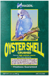 Hagen Oyster Shells bag closeup showing calcium-rich nutrition for birds.