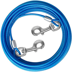 HaiYUAN dog tie out cable 10ft extension with rust-proof steel and clips for safe yard roaming.