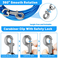 HaiYUAN dog tie out cable 15ft with 360-degree clip for tangle-free outdoor play.