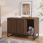 Halitaa cat litter box enclosure front view in walnut, privacy-friendly hideaway